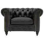 CDI - Vintage Leather Sofa Chesterfield, 44"x36"x30", Black - This Vintage collection button-tufted with nailhead trim black leather 1-seater chesterfield removable cushion sofa with fireproof foam in wood frame. Sofa overall dimension 44" L x 36" W x 30" H. Requires no assembly.