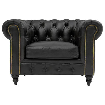 Vintage Leather Sofa Chesterfield, 44"x36"x30", Black