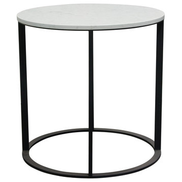 Surface Round End Table  Engineered Marble Top & Black Powder Coated Metal Base