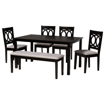 Marianne Modern Gray Fabric and Dark Brown Wood 6-Piece Dining Set