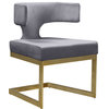 The Eve Dining Chair, Gray Velvet, Rich Gold Metal Base