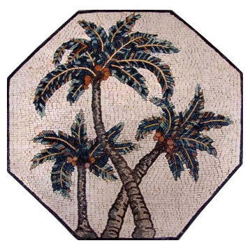 Octagonal Marble Mosaic, Palm Trees, 31"x31"