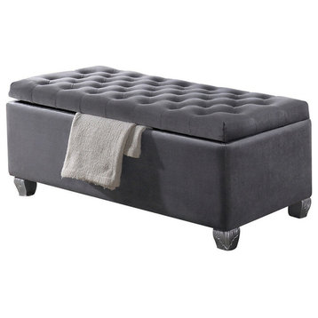 Acme Rebekah Transitional Gray Fabric Bench With Storage 96546