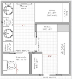 Need help with bathroom layout to maximize closet and storage!