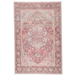 Jaipur Living - Machine Washable Jaipur Living Edita Medallion Pink/Blue Area Rug, 9'x12' - The Kindred collection melds the timelessness of vintage designs with modern, livable style. The Edita area rug boasts a softly faded center medallion and floral accents in subdued tones of pink, light blue, cream, and brown. This low-pile rug is made of soft polyester and features a one-of-a-kind antique rug digitally printed design.