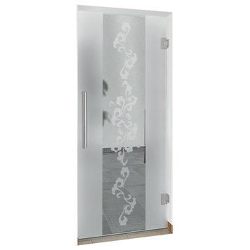 Swing Glass Door, Floral Design, Semi-Private, 30"x80" Inches, 3/8" (10mm)