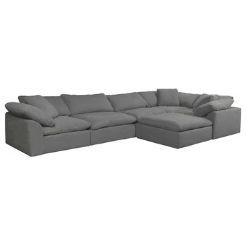 6PC Slipcovered L-Shape Sectional Sofa with Ottoman | Gray