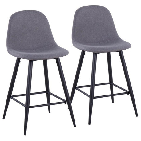 Black Metal, Charcoal Fabric Pebble Counter Stool - Set of 2