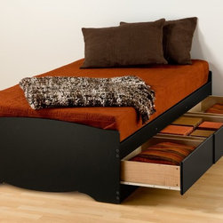 Prepac Twin XL Platform Storage Bed with 3 Drawers in Black - Kids Beds