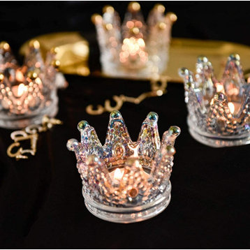 Candle Holders Set of 6 Crown Glass Tealight Candle Holder for Wedding
