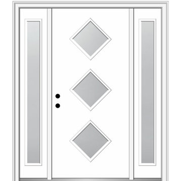 60"x80" 3 Lites Frosted Right-Hand Inswing Primed Fiberglass Door, 4-9/16"