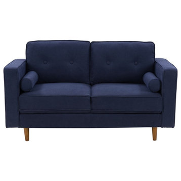 Atlin Designs Fabric Upholstered Modern Loveseat in Navy Blue