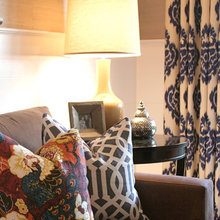 interior design throw cushions, seat, curtain and wall coordination