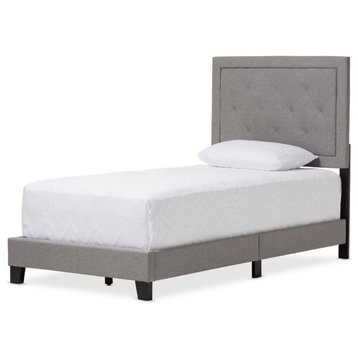 Paris Linen Upholstered Twin Size Tufting Platform Bed, Gray