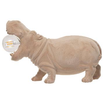 Flocked Resin Hippo Table Lamp, Blush
