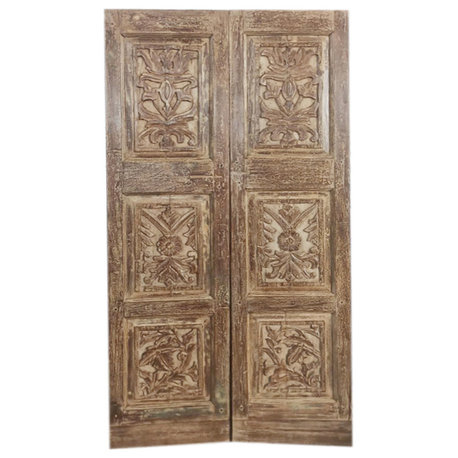 Consigned Pair Barn Door, Floral Carved, Sliding Door, Hand Carved Door