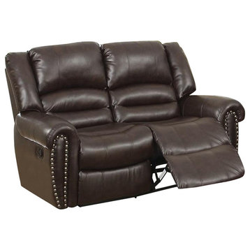 Highly Modish Bonded Leather & Plywood Reclining Loveseat, Brown