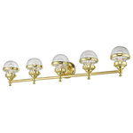 Livex Lighting - Oldwick 5 Light Polished Brass Large Vanity Sconce - Sleek and simple lines define this beautiful polished brass finish five light large vanity sconce from the Oldwick collection. The clean, bold look of modernity blends with a raw industrial inspiration and hand blown clear glass give this design a versatile and eclectic look that works with nearly any style of home decor.