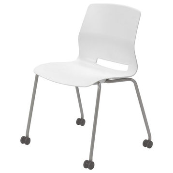 Olio Designs Lola Plastic Armless Stackable Chair with Casters in White