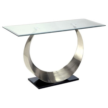 Catania Glass Top Console Table in Silver Finish Satin Plated