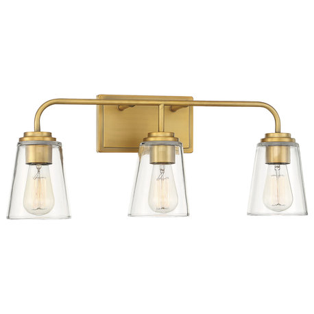 3-Light Bathroom Vanity Light, Matte Black, Natural Brass