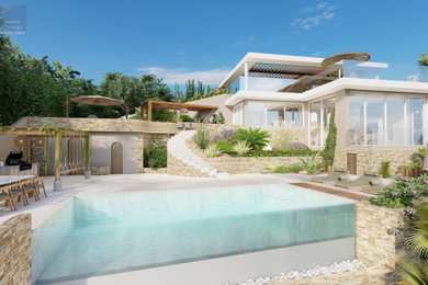 Inspiration pour une grande piscine design.