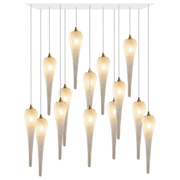 Icicle 14 Blown Glass Chandelier, White, 36", Champagne Glass