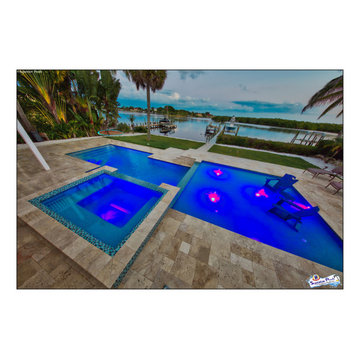 Bennett Nokomis, FL Custom Court Yard Swimming Pool & Spa With Raise Beach Area.