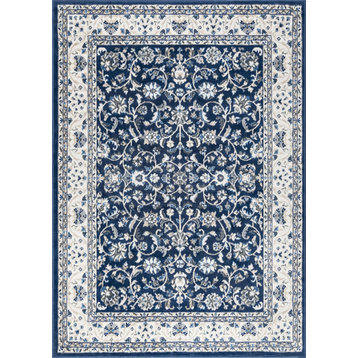 Tessie Traditional Floral Dark Blue Rectangle Area Rug, 7.6'x10'