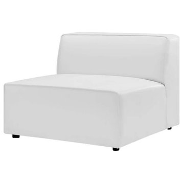 Armless Accent Chair, Vegan Leather Upholstery With Piping Trim Details, White
