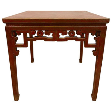 Consigned Vintage Chinese Red Lacquered Square Dining Table