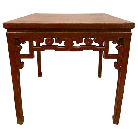 Consigned Vintage Chinese Red Lacquered Square Dining Table