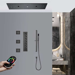 Remote Controlled Led Musical Shower System, Matte Black C - Remote Control Ligh - Showerheads And Body Sprays
