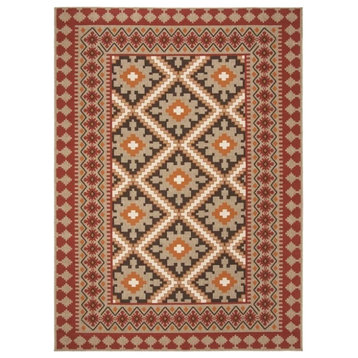 Contemporary Indoor Outdoor Area Rug, Geometric Pattern, Red-Natural/9' X 12'