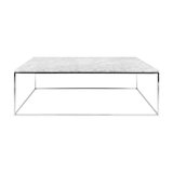 Gleam Rectangular Coffee Table, White Marble, Chrome Feet