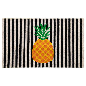 Ivory and Orange Pineapple Striped Natural Coir Outdoor Doormat 18" x 30"