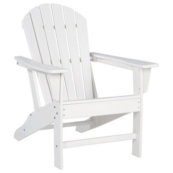 Benzara BM209700 Contemporary Plastic Adirondack Chair With Slatted Back, White