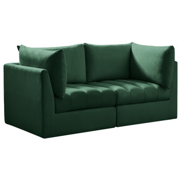 Jacob Velvet Upholstered 2-Piece Modular Sofa, Green