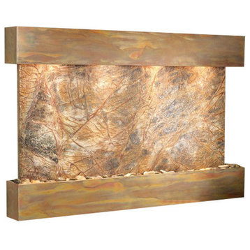Sunrise Springs Wall Fountain, Rustic Copper, Rainforest Brown Marble, Square Fr