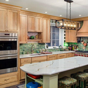 Artisan European-Style Transitional Kitchen |Natural Maple & Sage Green Accents