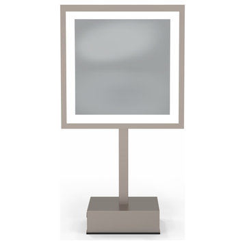 SIngle Sided Led Square FreestandIng Mirror Plug-In, Brushed Nickel