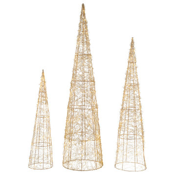 Set of 3 LED Twinkle Lighted Copper Mesh Cone Trees Outdoor Decoration 39.5"