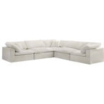 Meridian Furniture - Cozy Velvet Upholstered Comfort L-Shaped Modular Sectional, Cream, 5-Piece: 2 Armless Chair, 3 Corner Chair - Bring home this Cozy 5-piece sectional for a fresh new look. Embrace casual elegance with this Cozy velvet cloud-like comfort modular fiber-filled seating option. Handsome from all angles, this piece features soft cream velvet upholstery to make it an easy fit in any room. This modular piece can be combined with other items in the Cozy collection to create a seating group of your dreams. The cushions on this piece are exceptionally comfortableand filled with fiber for luxury that you deserve as you rest and relax.