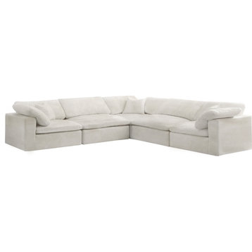 Cozy Velvet Upholstered Comfort 5-Piece L-Shaped Modular Sectional, Cream