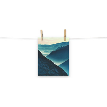 Misty Blue Silhouette Mountain Range Landscape Photo Unframed Wall Art Prints, 8" X 10"
