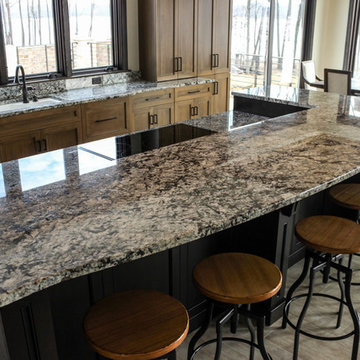 Contemporary Open Kitchen with Gray Granite