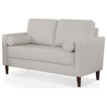 Furniture of America Oppio Faux Leather Loveseat with USB Port in Ivory