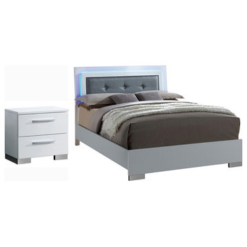 Bowery Hill 2pc Contemporary Wood Bedroom Set - Queen + Nightstand in White