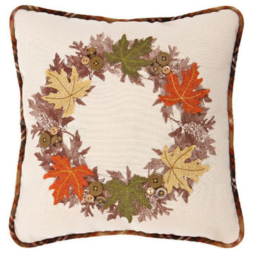 Maple Wreath Fall Decorative Pillow, 14"x14"
