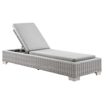 Conway Outdoor Patio Wicker Rattan Chaise Lounge, Light Gray/Gray